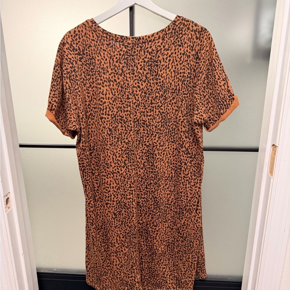Daily Ritual Leopard Print T-Shirt Dress Brown Size XL Relaxed Fit Casual Boho - Picture 2 of 4